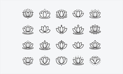 Fototapeta premium Lotus Flower for Diwali Celebration line art icon set vector illustration