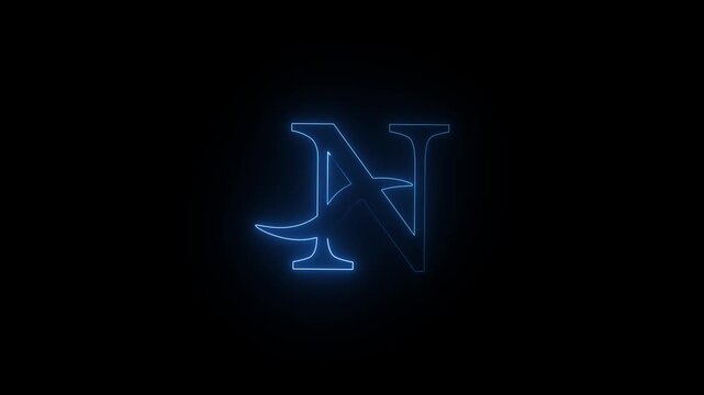 Neon glowing stylized letter n animation in dark background motion graphic