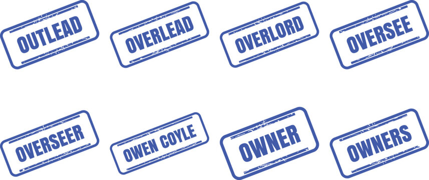 Set of blue rubber stamps with various business and leadership words stamp vector design set