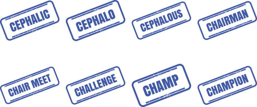 Set of rubber stamps with words starting with ch and ce, stamp vector design set