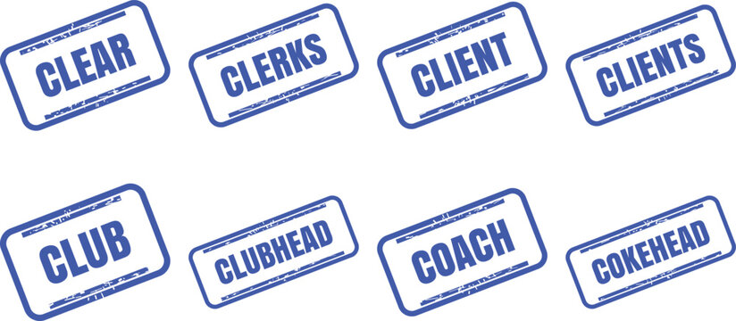 Set of blue rubber stamps with various business and social words stamp vector design set