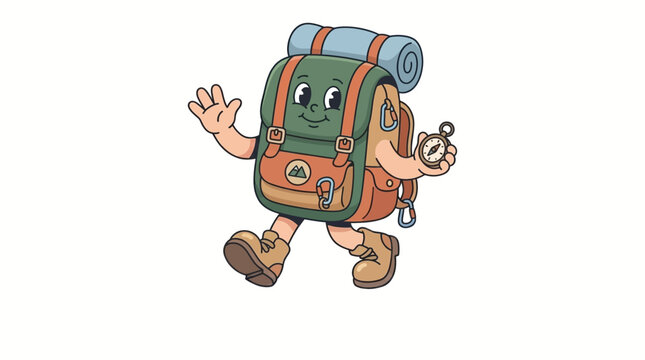 cartoon character with hiking backpack and map.