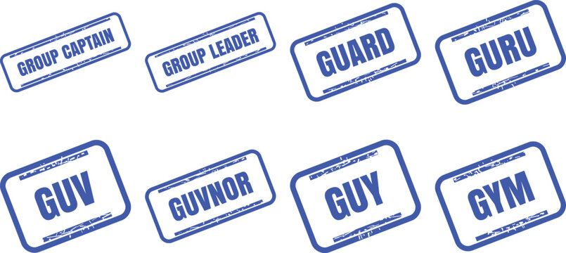 Set of blue rubber stamp icons with various text labels stamp vector design set