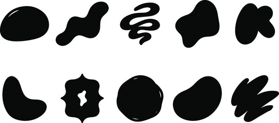Fototapeta premium Black ink blot shapes on white background