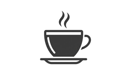 Fototapeta premium Minimalist black icon of a hot steaming coffee cup on a saucer, transparent background, SVG , suitable for cafe menus and restaurant logo branding.