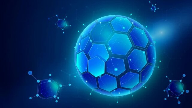 Glowing blue sphere made of interconnected hexagonal panels pulsating softly in futuristic design