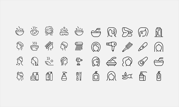 Revitalizing Hair Treatment Services at The Beauty Salon. line art icon set vector illustration