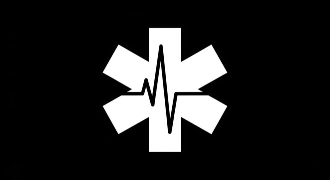 Star of life symbol with heartbeat ekg line on black background emergency heartbeat hospital medicine
