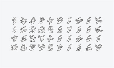 Obraz premium Zesty Jalapeño Pepper Decorations for Cinco de Mayo Festivitie. line art icon set vector illustration