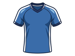 Naklejka premium A modern cartoon vector illustration shows a blue sports t-shirt with white stripes on the sides and sleeves.