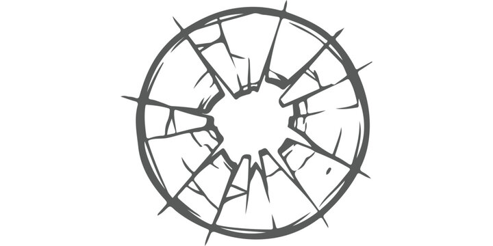 Broken circular glass window with cracks and shattered effect