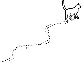Fototapeta premium Cat walking leaving a trail of paw prints illustration with footsteps minimalist monochrome movement