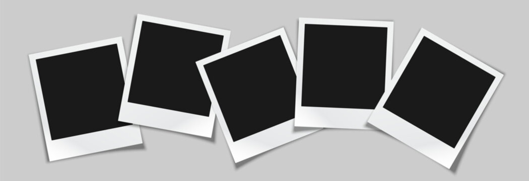 Vector illustration of instant photo frames or borders with empty copy space for custom design. Realistic mockup or template, isolated on white background