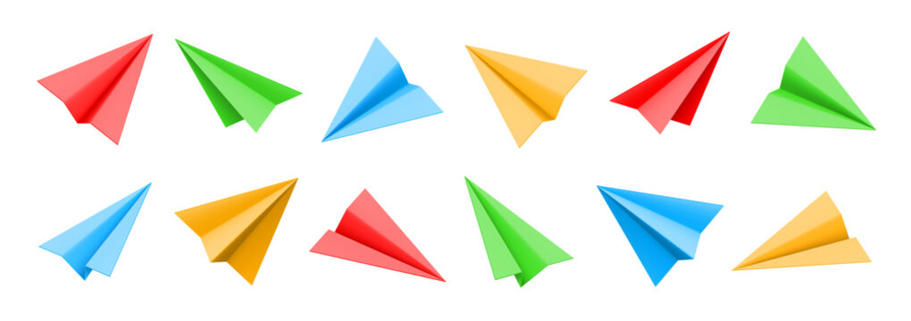 Vector illustration of different flying paper airplanes or aeroplanes related to aviation and travel, origami and toys, business concepts. Symbol for website or app UI, logo design, illustration