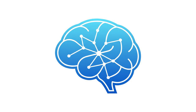 Human brain outline with digital circuit lines and microchip for artificial intelligence SVG logo