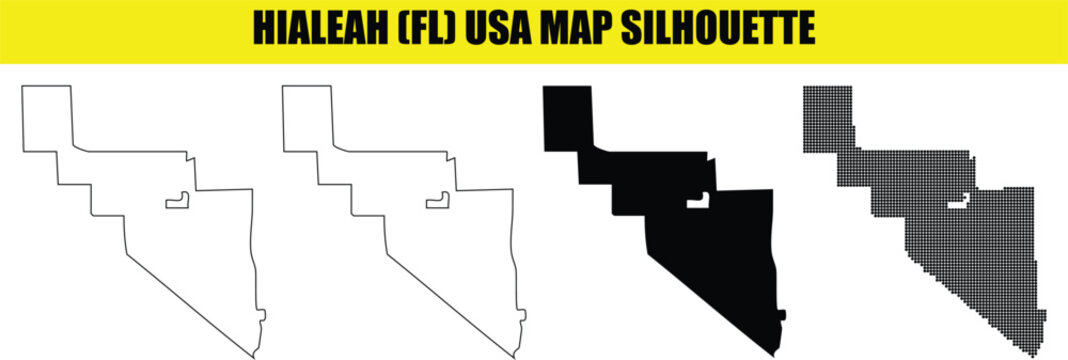 Hialeah FL USA map silhouette, Florida State outline borders, country federal region, territory shapes.