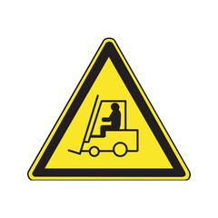Yellow triangular forklift warning sign with industrial truck symbol for warehouse hazard safety concept  © omarifx