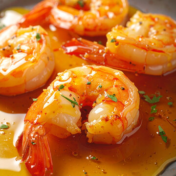 Delicious Saut&eacute;ed Shrimps with Savory Sauce and Fresh Herbs