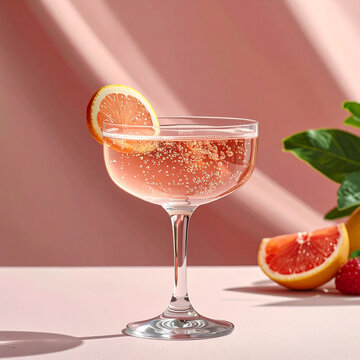 Sparkling Pink Grapefruit Cocktail in a Coupe Glass