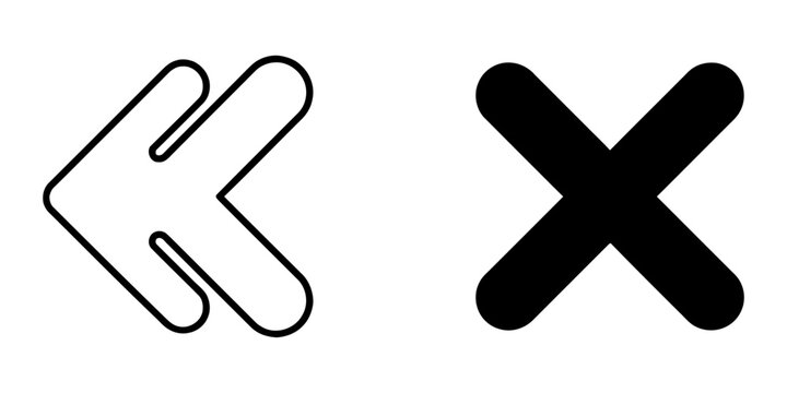 Navigation back and close action vector icons with backward navigation interface application direction previous interaction