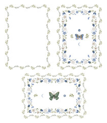 Scandinavian Folk Floral Frames Collection with Butterflies and Botanical Borders © Karma