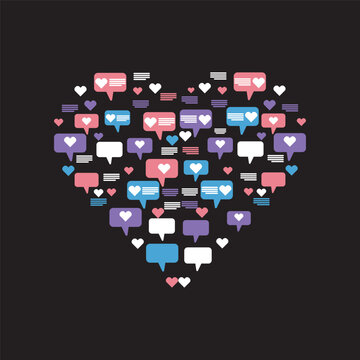 Digital pixel art heart shape with glowing neon squares and colorful mosaic background on black
