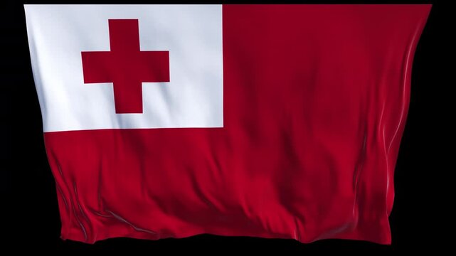 Professional animation of the Tonga flag waving in the wind, ideal for Pacific travel videos, cultural projects, education, news content, web banner use, and national holiday visuals.