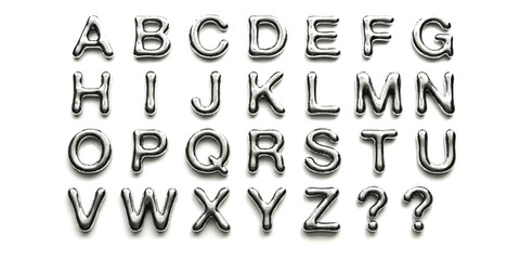 Shiny silver metal alphabet letters set with capital letters a to z and question marks ©  creative  marlia