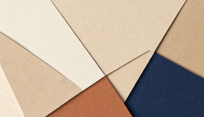 Fototapeta premium Abstract geometric pattern with overlapping textured cardboard and paper sheets in blue and warm beige abstract geometric cardboard background minimalist composition artistic structure