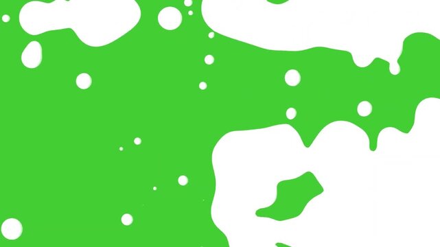 White liquid splash animation transition with abstract ink drops on green screen background.