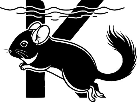 Black and white illustration of a jumping chinchilla.