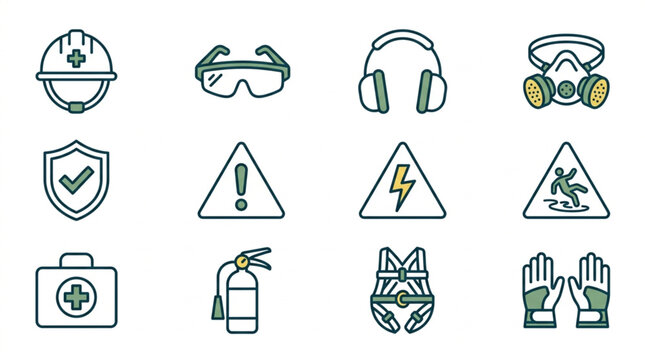 Collection of safety and protection equipment icons.