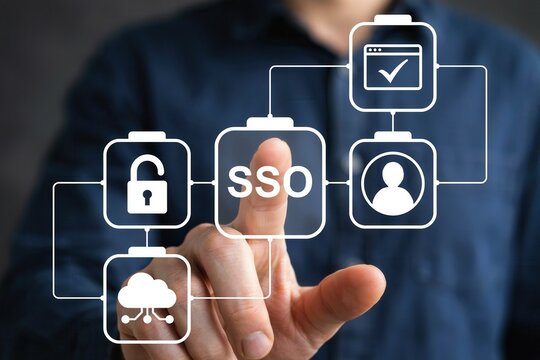 Businessman touching a digital interface representing single signon sso technology for secure user authentication