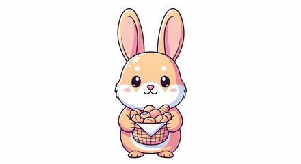 Obraz premium Cute Easter Bunny Holding a Basket of Eggs.