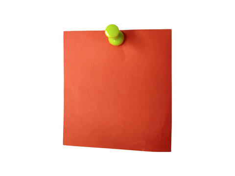 Bright red sticky note with yellow pin
