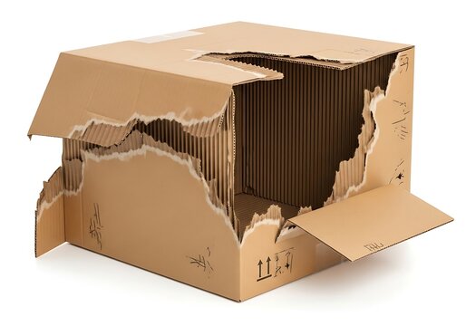 A brown cardboard box with torn edges on a white background