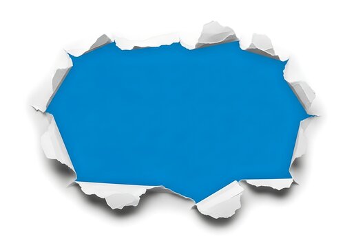 A blue ripped paper background with a hole