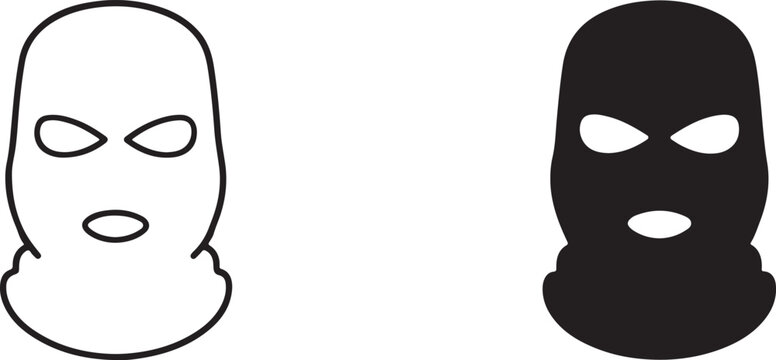 Flat Bandit Mask Icon Black Silhouette and Outline.