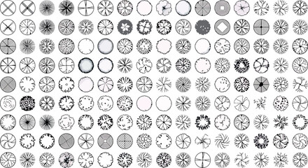 Fototapeta premium Set of various tree top view symbols for architectural landscape design isolated on white background transparent background