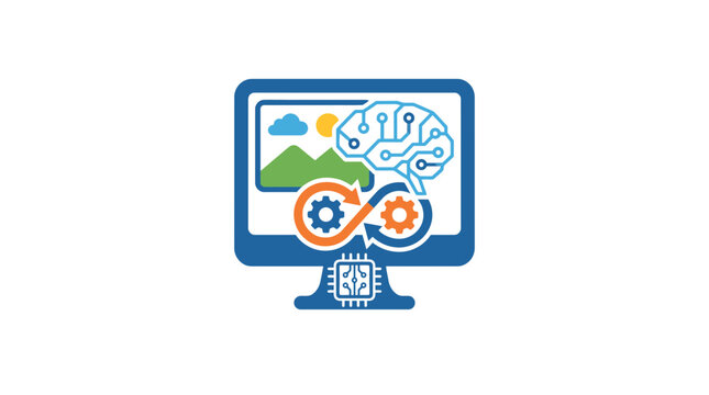 AI Computer Brain with Gears and Chip - Machine Learning Technology Concept