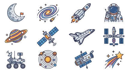Collection of Space Exploration Icons and Illustrations. © Peot