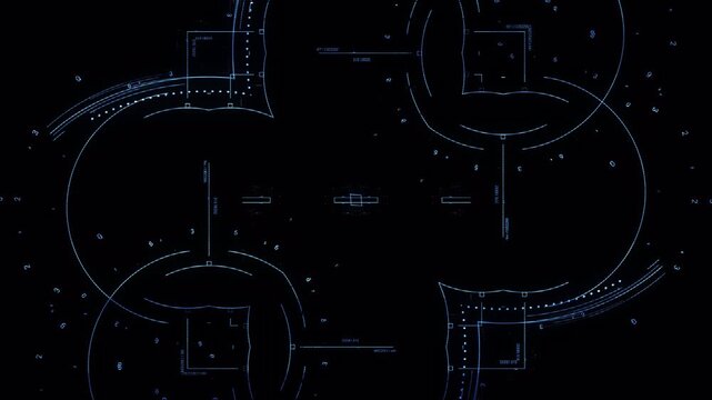 Futuristic Digital Interface With Rotating Circular Elements And Data Overlay.