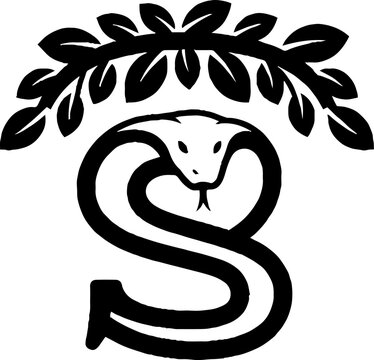 Black and white snake and leaves logo design.