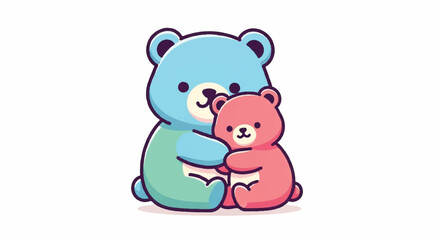 Fototapeta premium Cute Blue and Pink Bears Hugging Illustration.
