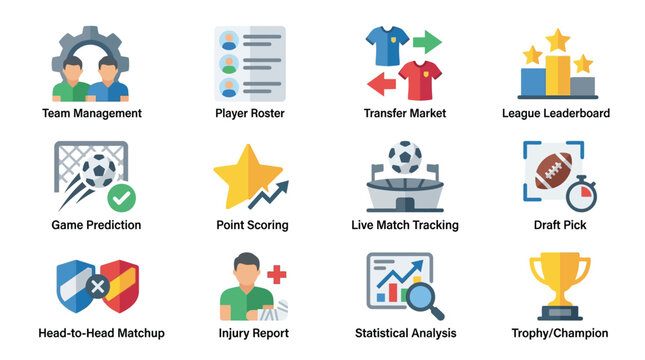 Soccer c 56 icons illustrate team management tools and player roster for sports analysis and game prediction