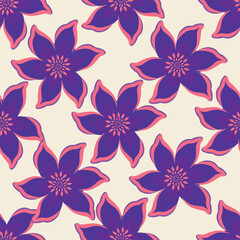 Fototapeta premium Seamless floral pattern, romantic ditsy print, abstract flower ornament in spring vintage motif. Elegant botanical design of hand drawn pink flowers, tiny leaves, small bouquets. Vector illustration
