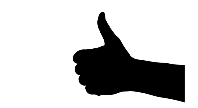 Black thumb up hand gesture, silhouette approval icon, vector thumbs up symbol, hand sign