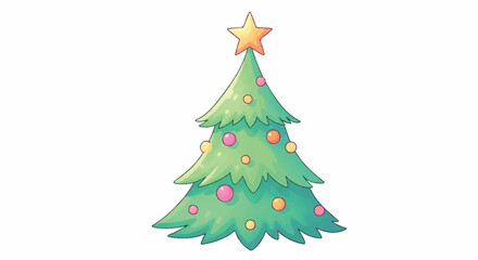 Obraz premium Festive Cartoon Christmas Tree with Star and Ornaments.