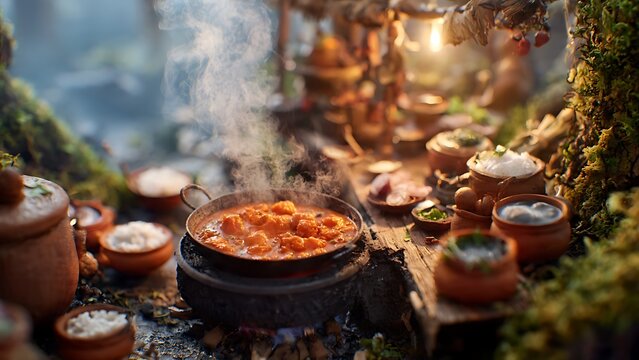 Traditional clay pots with aromatic spices and herbs.