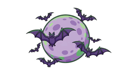 Fototapeta premium Halloween Bats Flying Around a Full Moon Illustration.